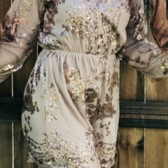Rose Gold Sequin Embroidered Long Sleeve Romper - Picture 7 of 7